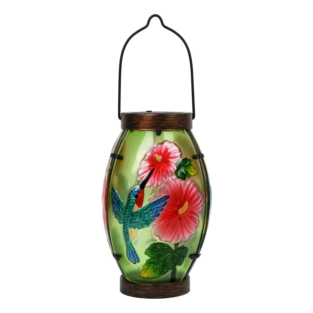 Hand Painted Green Glass Solar Lantern R453