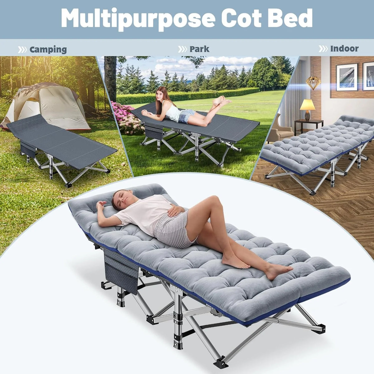Folding Camping Cot with Mattress & Carry Bag E506
