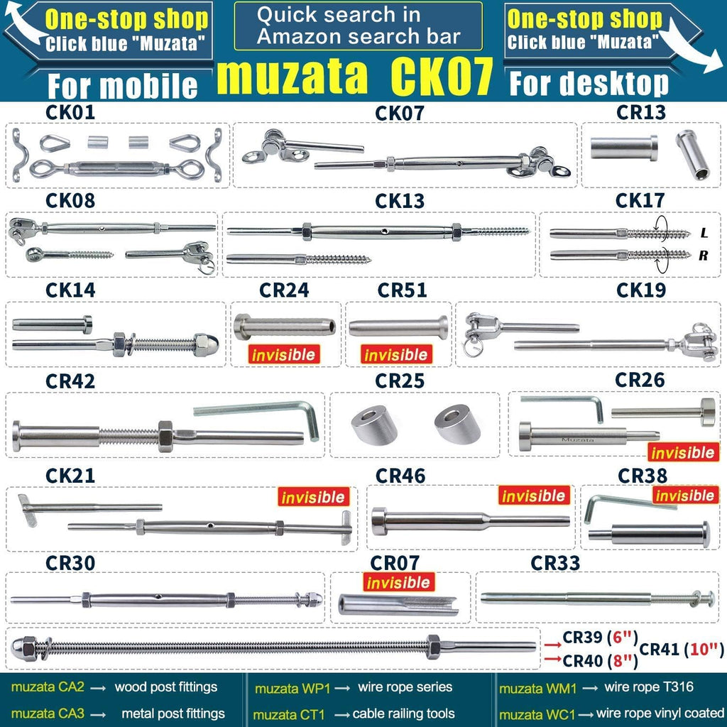 5Set 1/8 Cable Railing Kit Hardware Turnbuckle M5 Eye to Eye and 165' Wire Rope for Wood Post Stainless Steel Angle Adjustable 5 Cable Lines Z187777