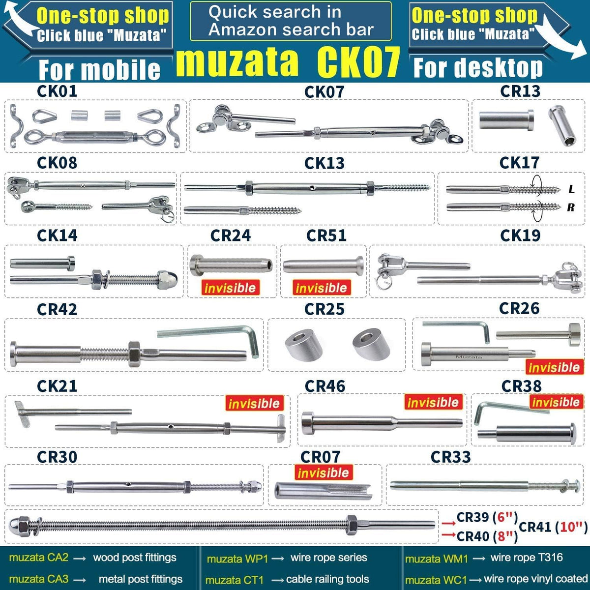 5Set 1/8 Cable Railing Kit Hardware Turnbuckle M5 Eye to Eye and 165' Wire Rope for Wood Post Stainless Steel Angle Adjustable 5 Cable Lines Z187777