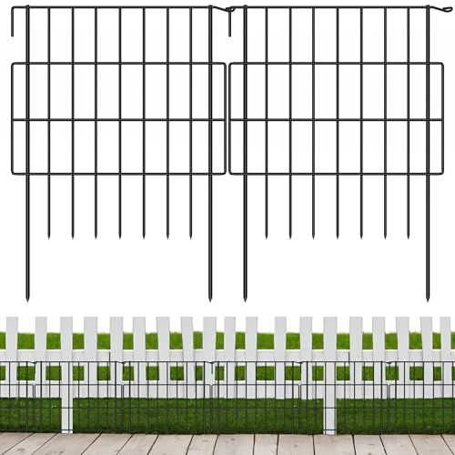 17in(H) x 10.6ft(L) No Dig Decorative Garden Fence with 1.25in Gap, 10 Pack Rustproof Metal Border Panel X244238