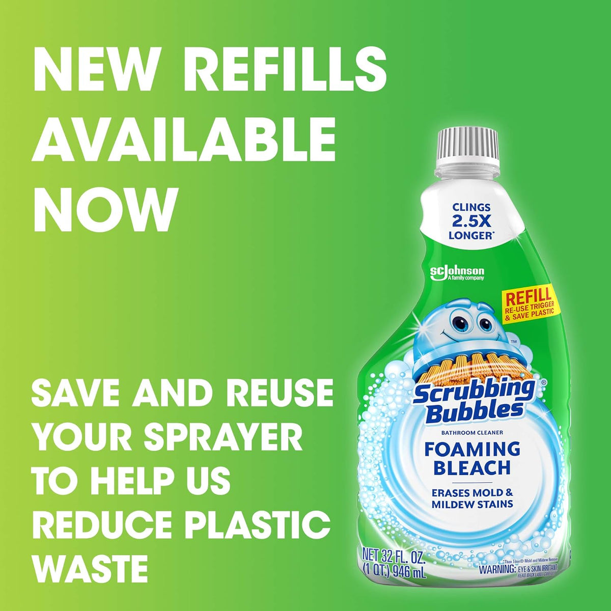 Foaming Bleach Bathroom Cleaner Refill Bottle 32 oz C216