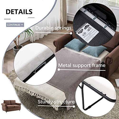 Gray Linen Pull Out Sofa Bed with Twin Memory Foam Mattress Y9415