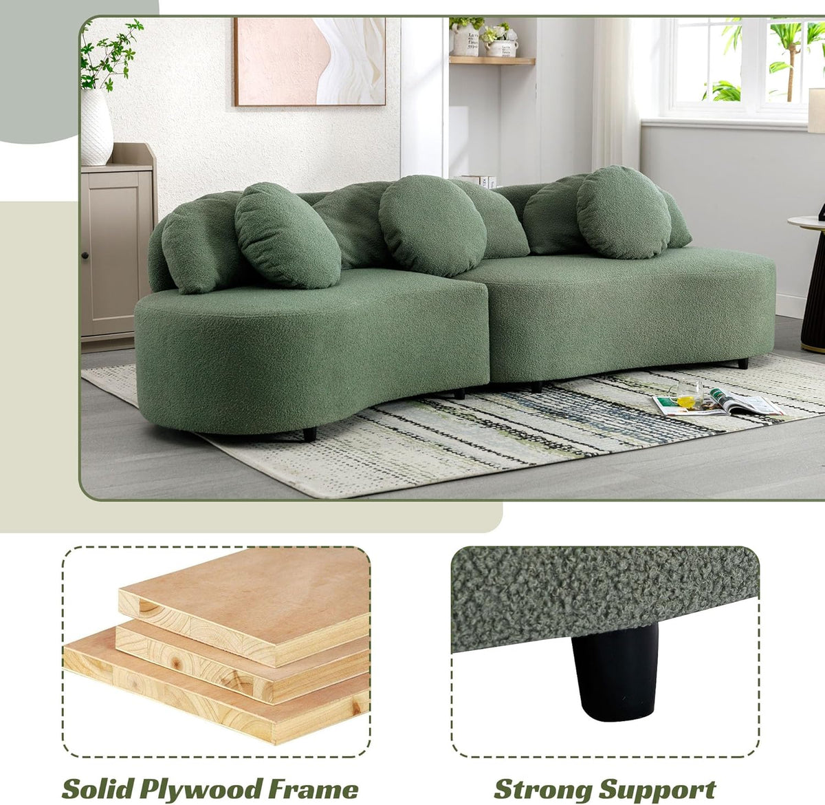 Green Velvet Curved Sectional Sofa U6609