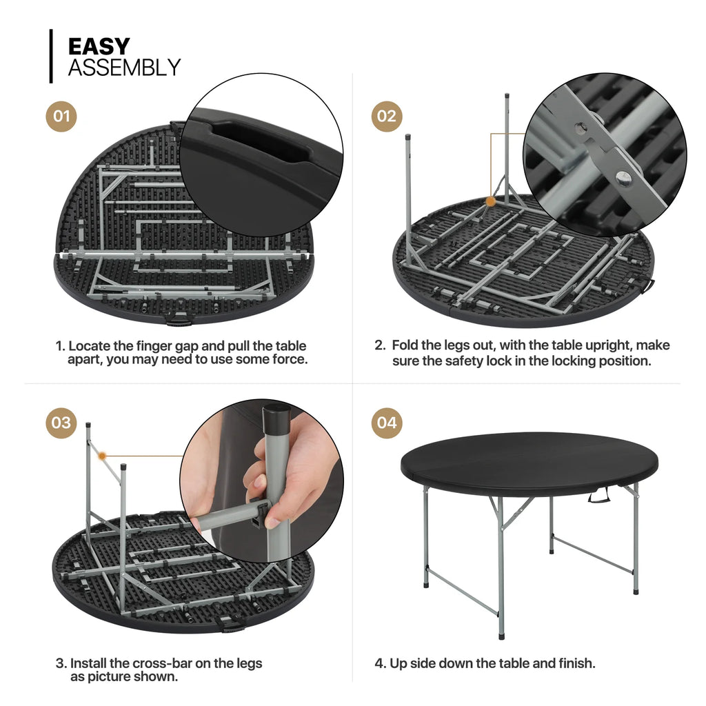 5 Ft Foldable Plastic Card Table and Chair Set, Black J15946