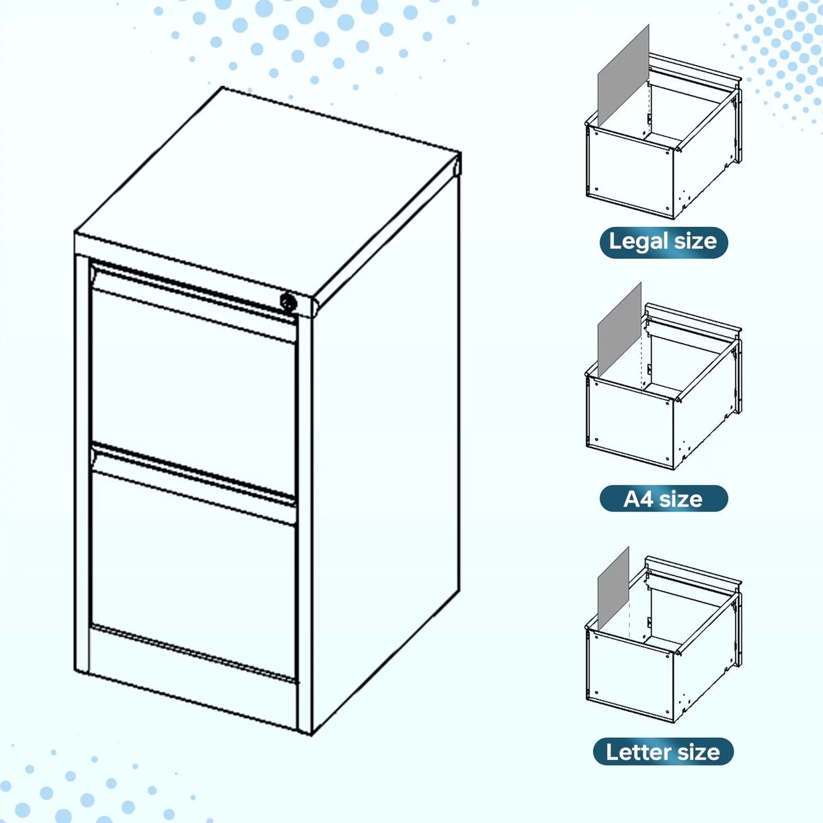 2 Drawer File Cabinet on Wheels with Lock L874