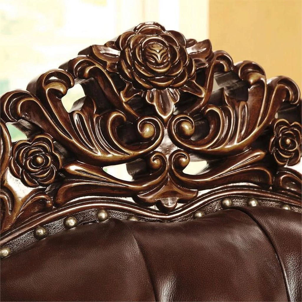 Dark Oak Top Grain Leather Tufted Sofa Z6483