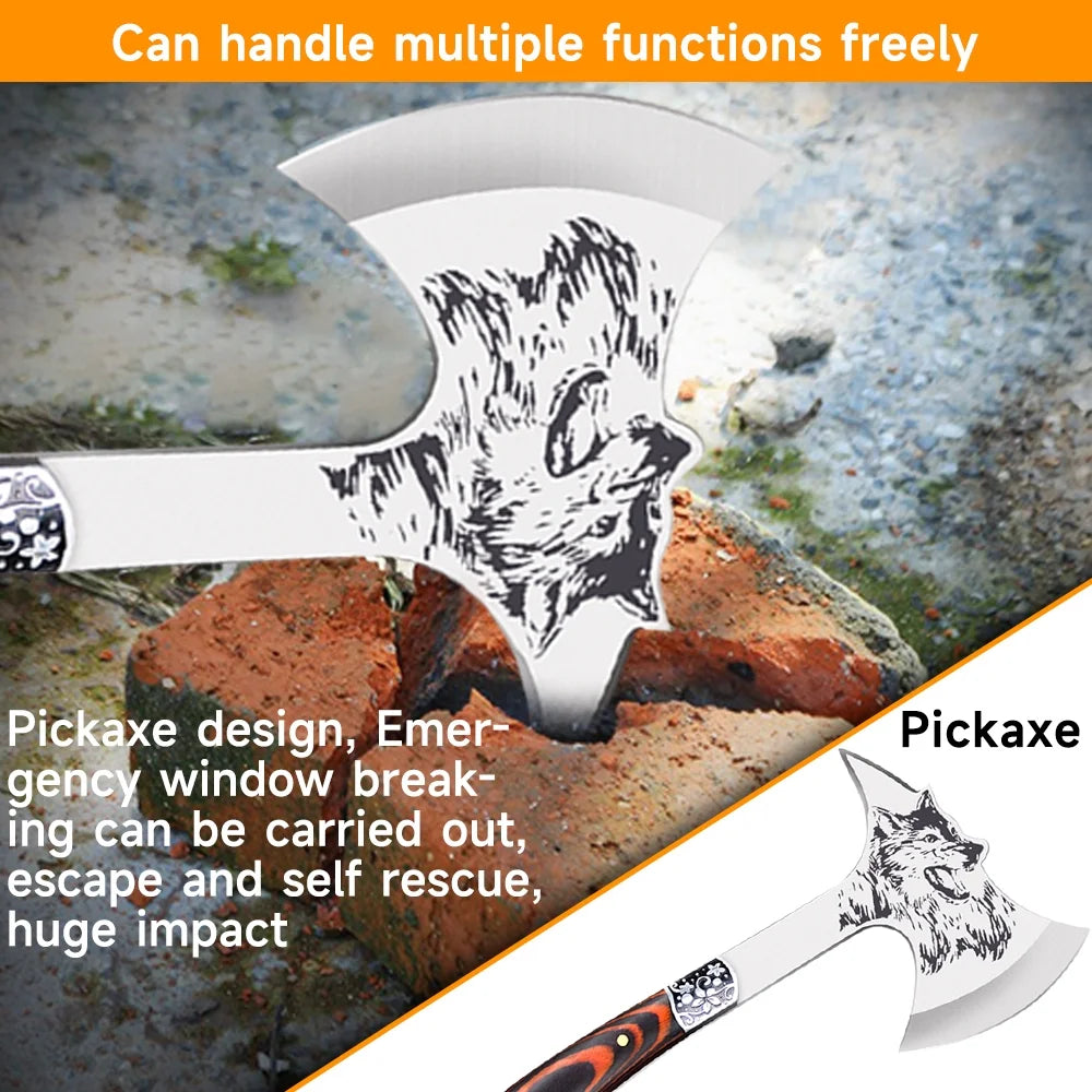 Camping Hatchet with Sheath Stainless Steel Wood Handle M9585