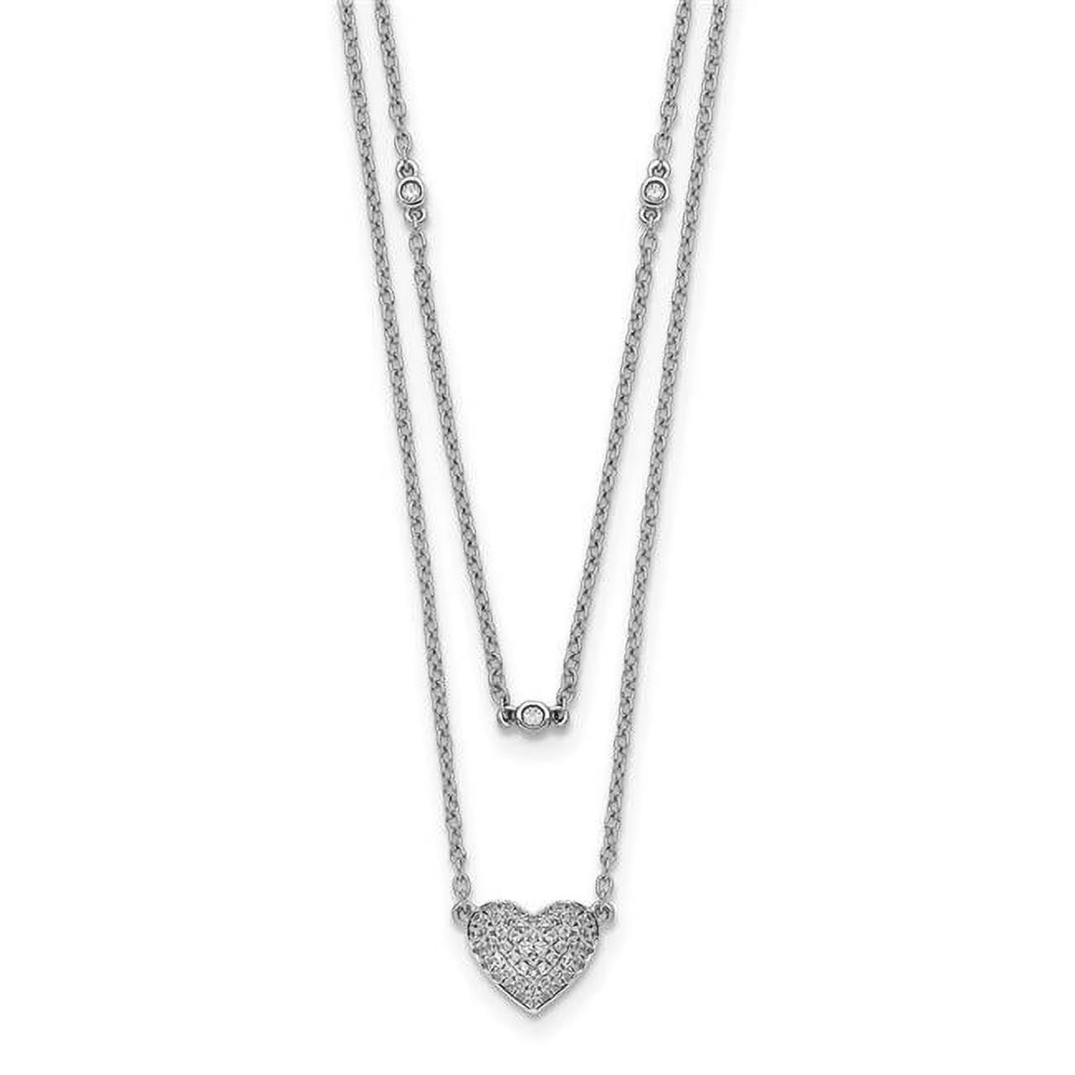 14 Karat White Gold Double Strand Heart 18-inch Necklace J7431