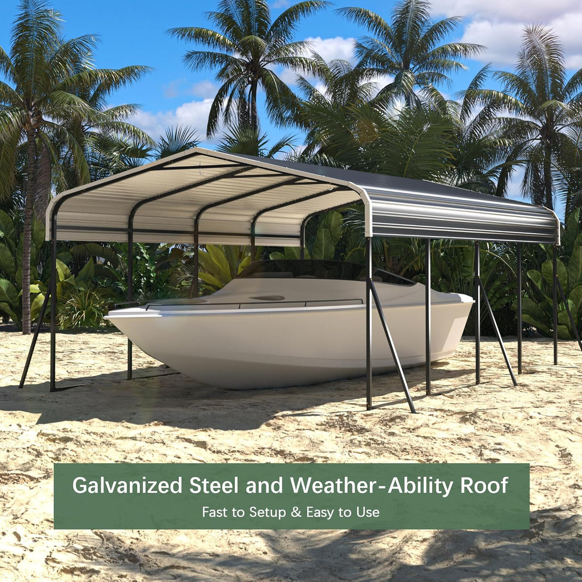 Grey Heavy Duty Galvanized Steel Carport Canopy 12x20 FT X70825