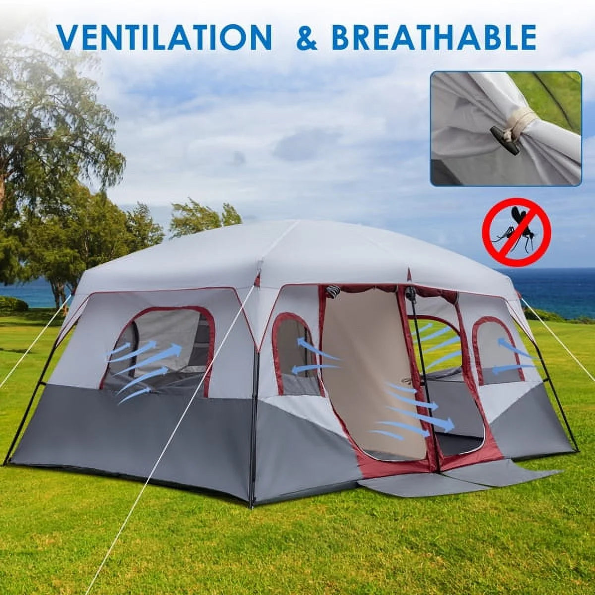 10 Person 2 Room Cabin Tent with Storage Pockets T8479