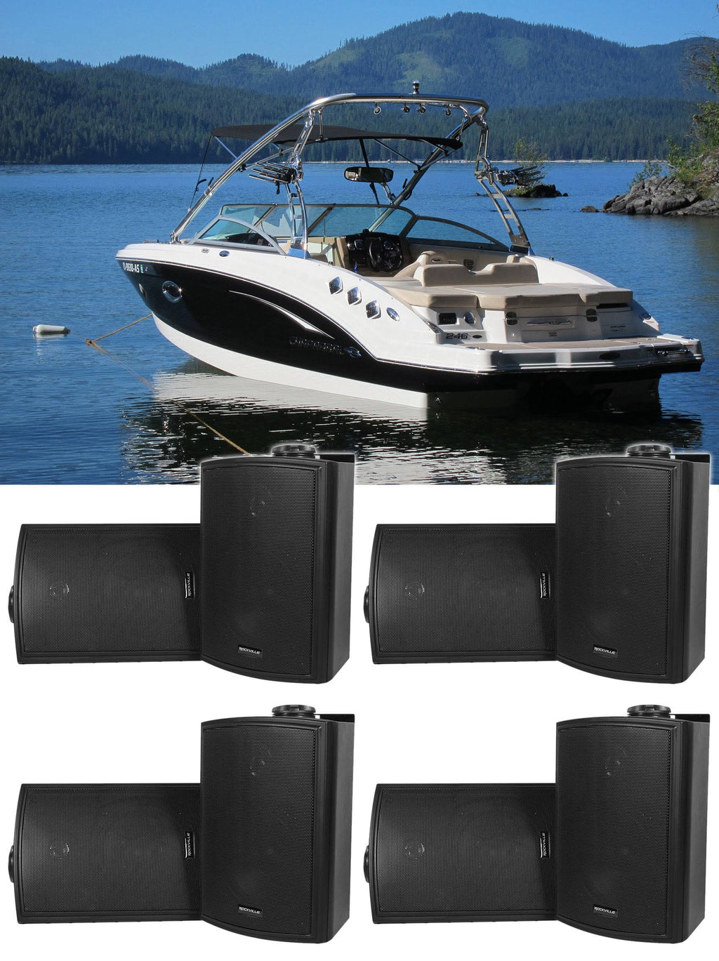 Black 5.25x22 Marine Box Swivel Speakers N1901