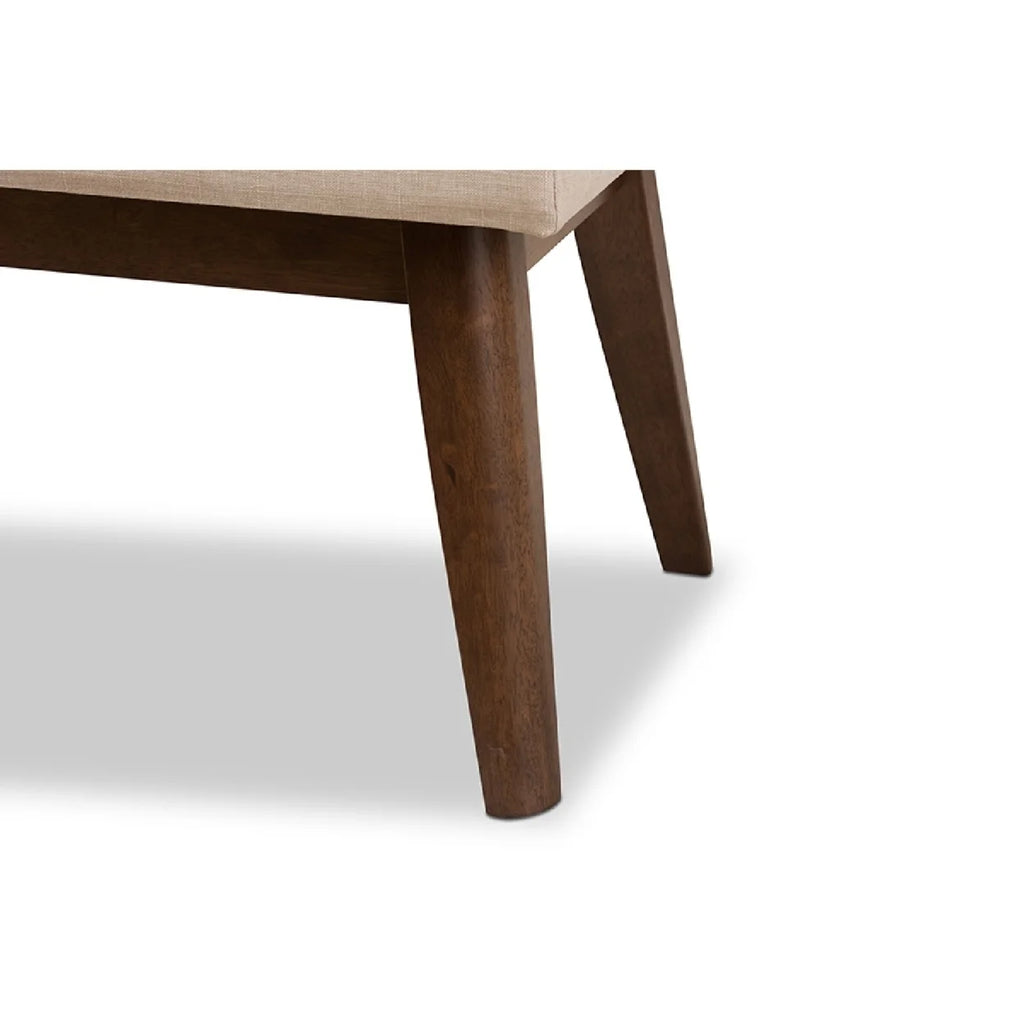 Walnut Wood Light Beige Fabric Bench J4245