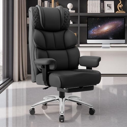 Black Leather Ergonomic Reclining Office Chair with Footrest I68055