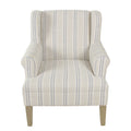 Blue and Off-White Striped Wingback Accent Chair D9775