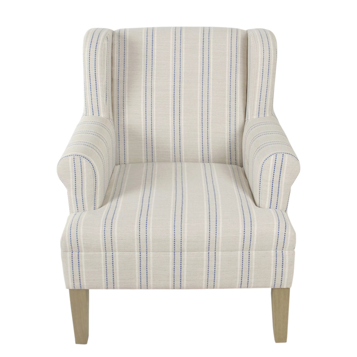 Blue and Off-White Striped Wingback Accent Chair D9775