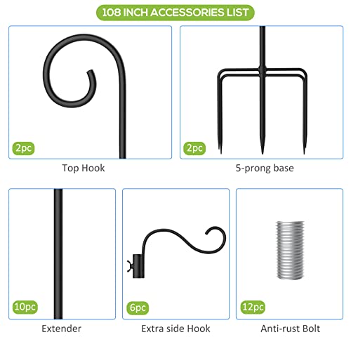 76 Inch 2 Pack Shepherds Hooks with 4 Hooks and Base A54216