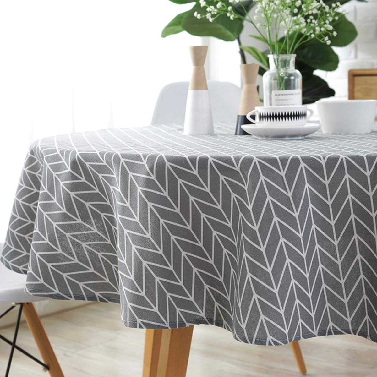Round 60 Inch Cotton Linen Tablecloth V32712