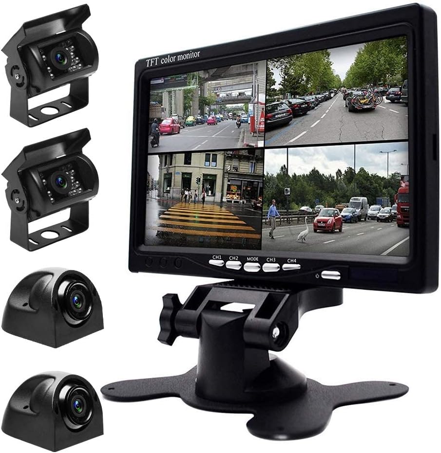 7 LCD Split Screen Backup Camera Monitor Kit with 4 Rear Cameras T553