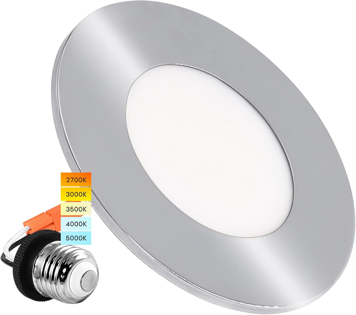 4 Inch LED Recessed Ceiling Light, 5 Color Selectable 2700K-5000K, Dimmable, 500 LM, Chrome Y975242