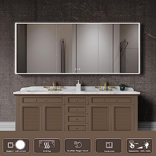 48”W x 30”H Wall Mounted LED Medicine Cabinet Mirror with Double Doors M551