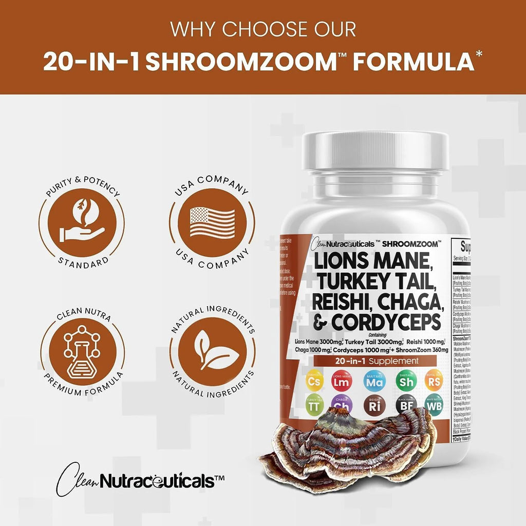 Lions Mane 3000mg 20in1 Mushroom Supplement 60 Count L7657