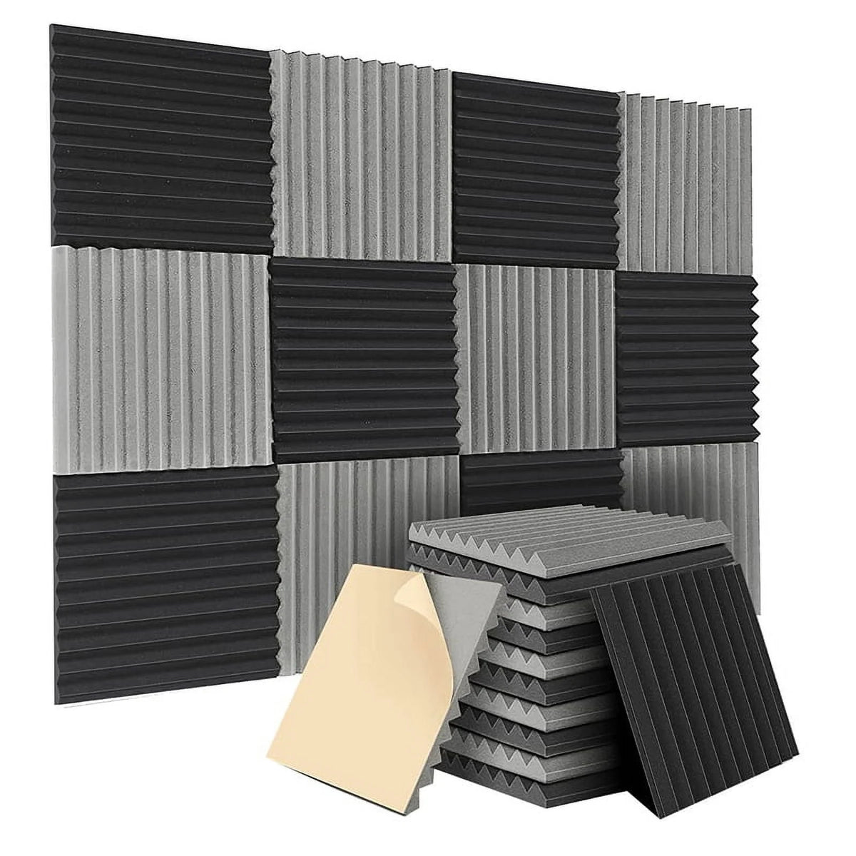 12 Pack Self-Adhesive Acoustic Panels Black V70102