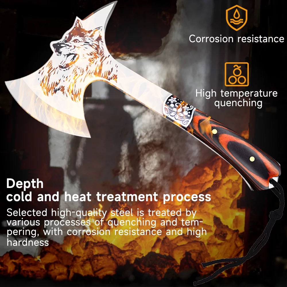 Camping Hatchet with Sheath Stainless Steel Wood Handle M9585
