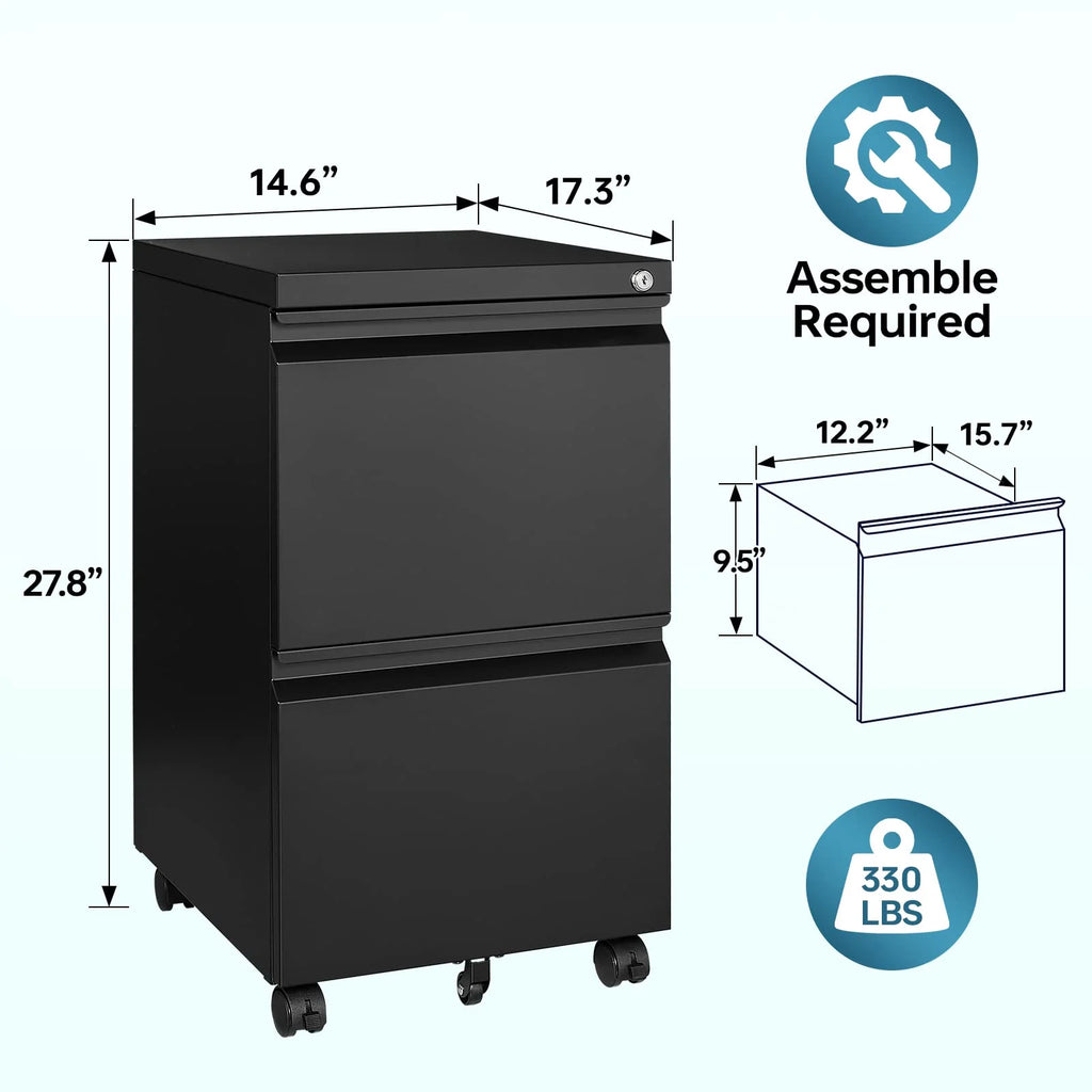 2 Drawer File Cabinet on Wheels with Lock L874