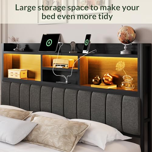 King Size Wooden Platform Bed Frame with 6 Storage Drawers and Headboard R6195