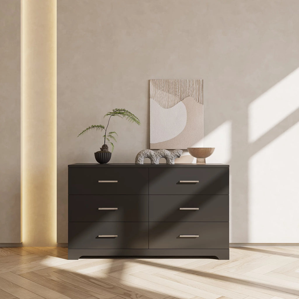 Black 6 Drawer Wood Dresser S6318