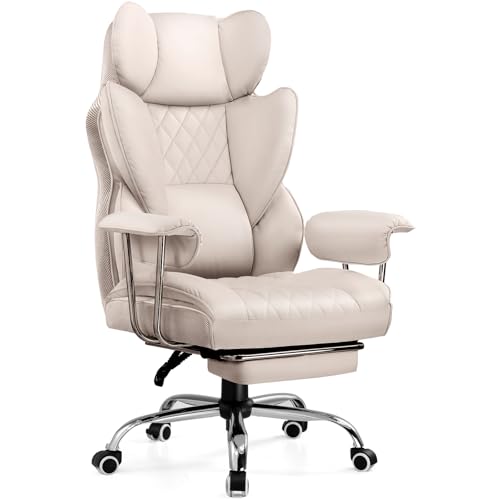 Big and Tall High Back Leather Office Chair with Footrest W47788