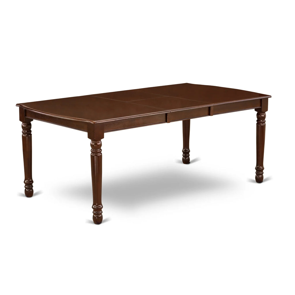 Wooden Dining Table Set of 6 Linen Fabric Chairs Mahogany M588