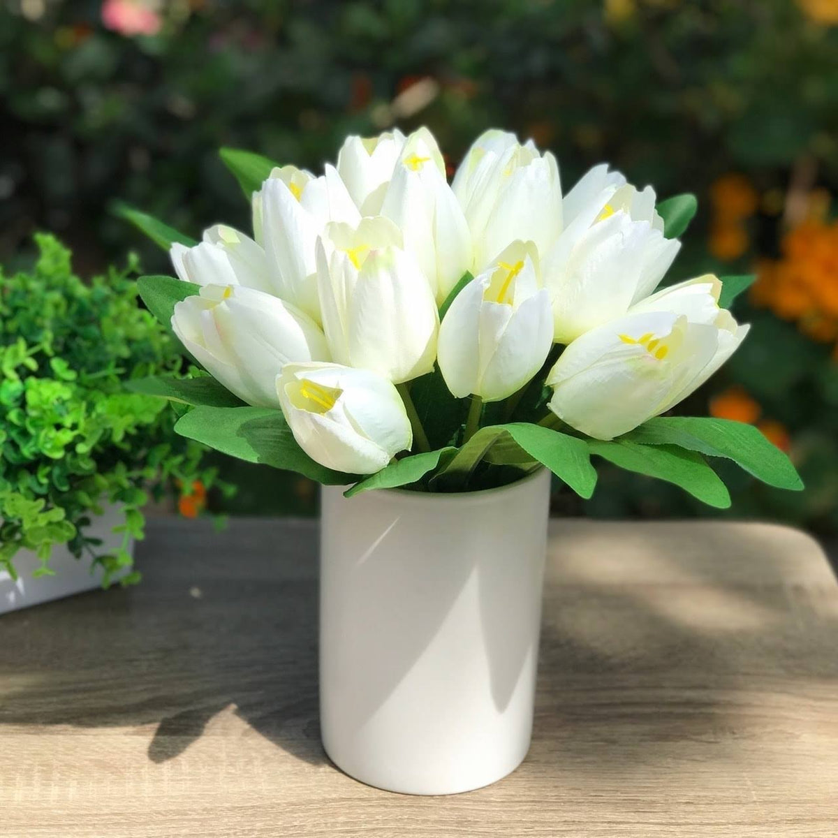 Cream Silk Tulips in White Ceramic Vase F5318