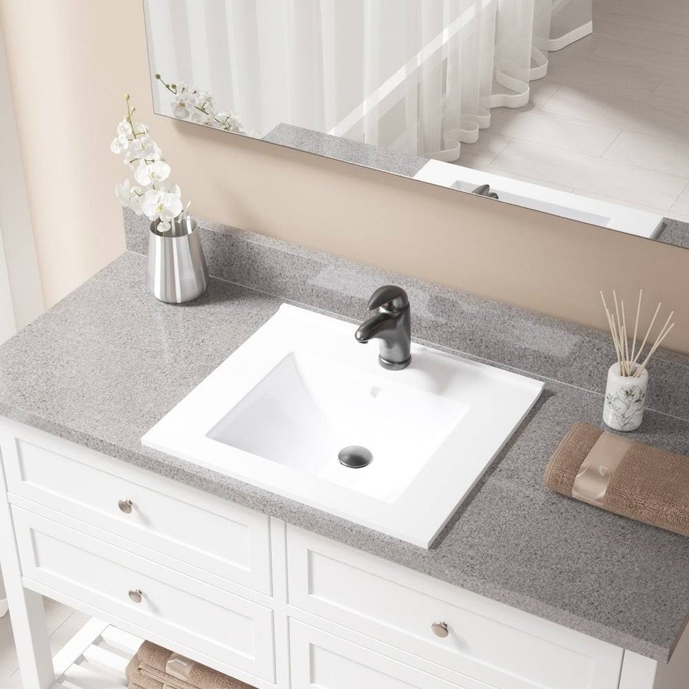 White Rectangular Vessel Bathroom Sink with Faucet and Overflow S932695