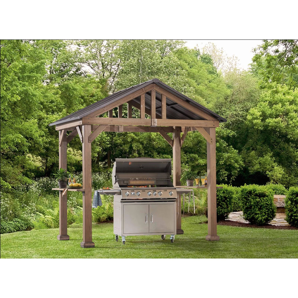 9 ft. x 6 ft. Cedar Wood Hardtop Grill Gazebo U89851