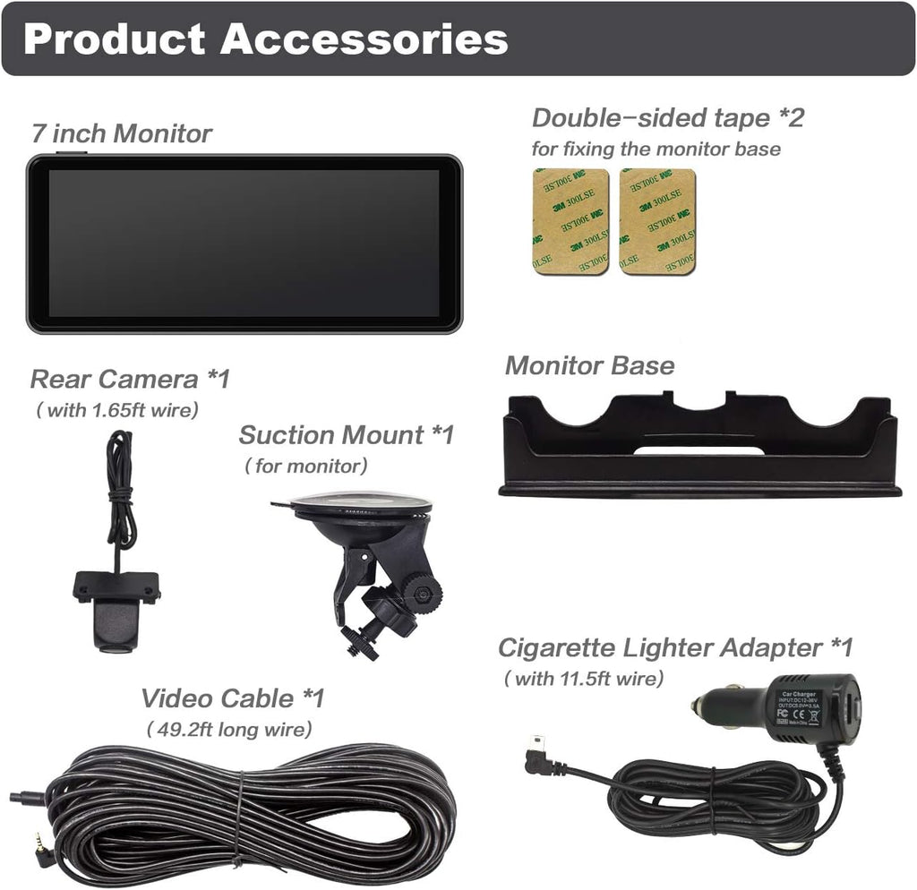 1080P Backup Camera and Monitor Kit 7 inch HD Widescreen with 49ft Wired Rear Camera S6817
