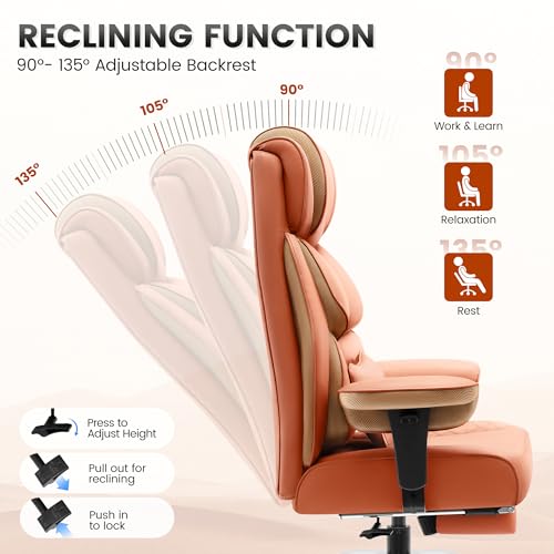 Black Leather Ergonomic Reclining Office Chair with Footrest I68055