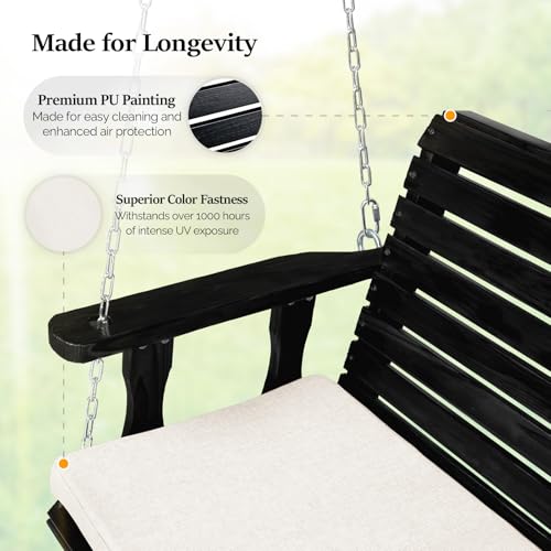 Heavy Duty Patio Wooden Porch Swing with Extra Cushion and Adjustable Chains V5117