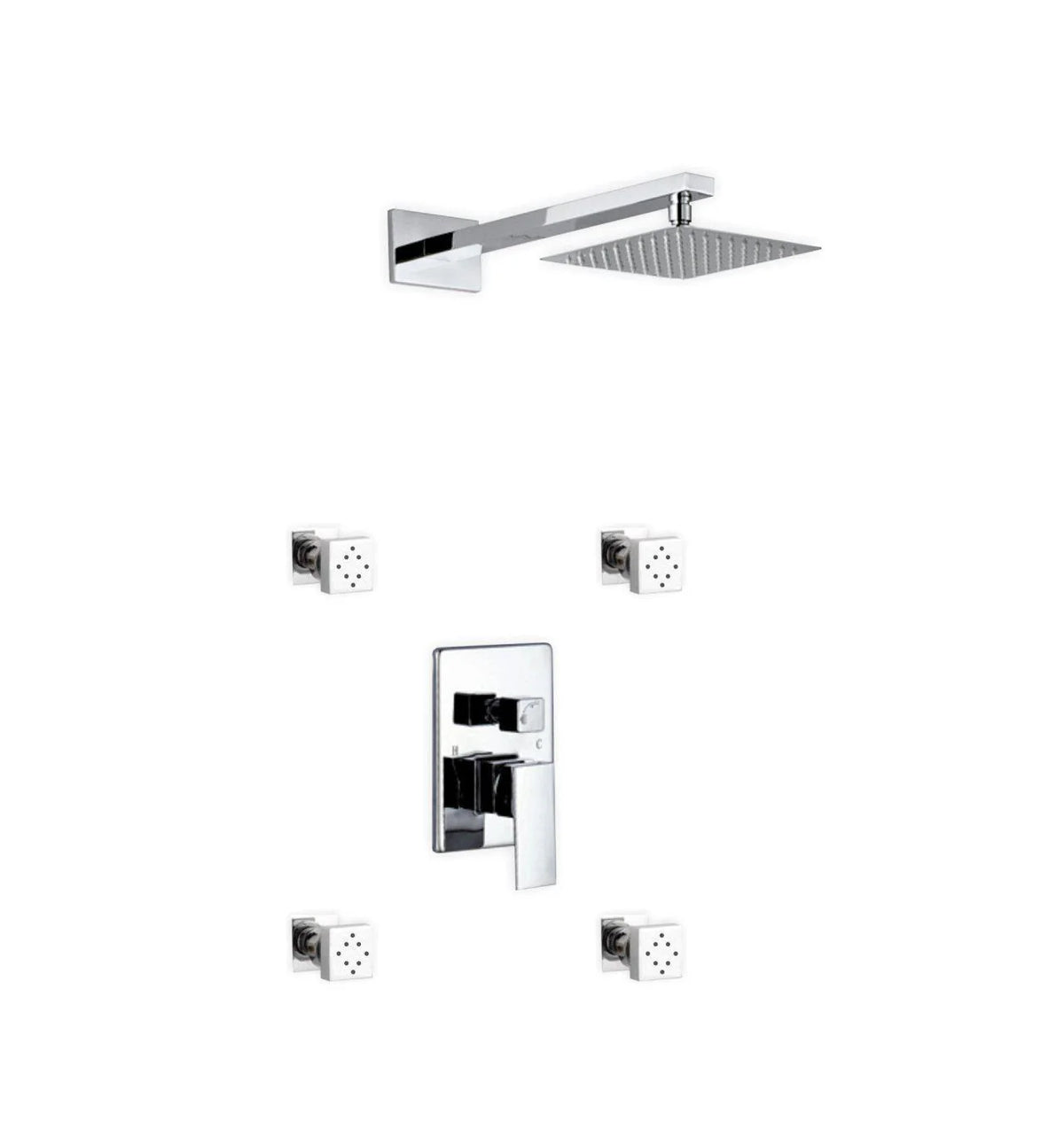 Brass Shower Set with 8 Square Rain Shower and 4 Body Jets Q855409
