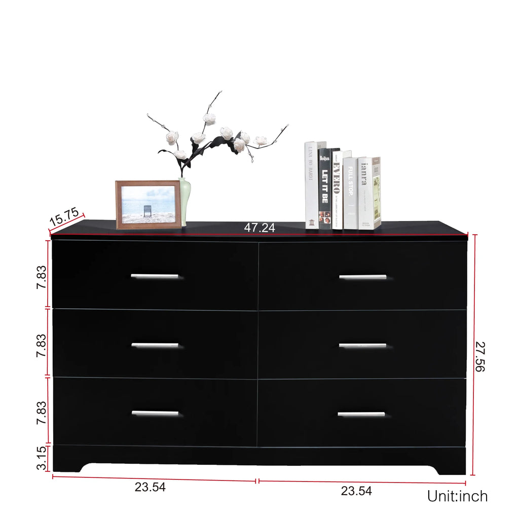 Black 6 Drawer Wood Dresser S6318