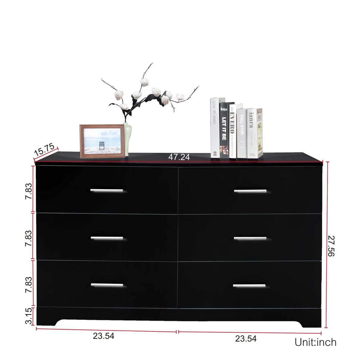 Black 6 Drawer Wood Dresser S6318
