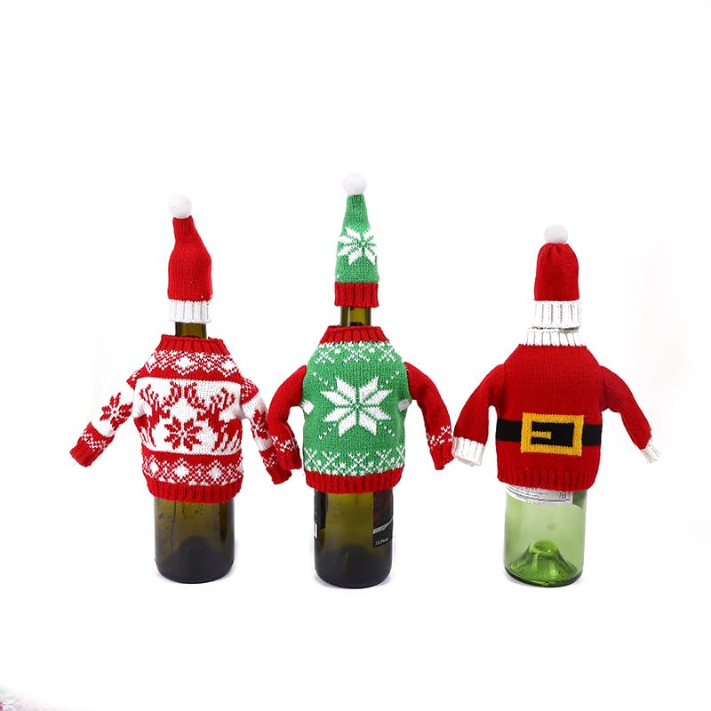 3 Pack Christmas Wine Bottle Cover Knitted Sweater A283