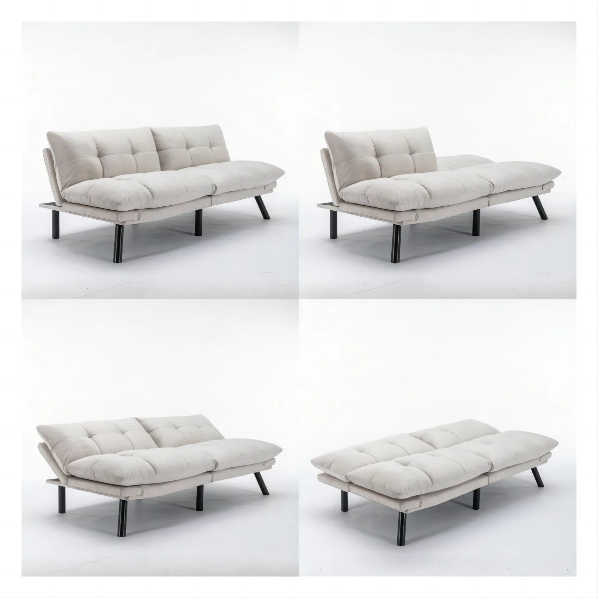 White Velvet Futon Sofa Bed with Adjustable Armrests G2905