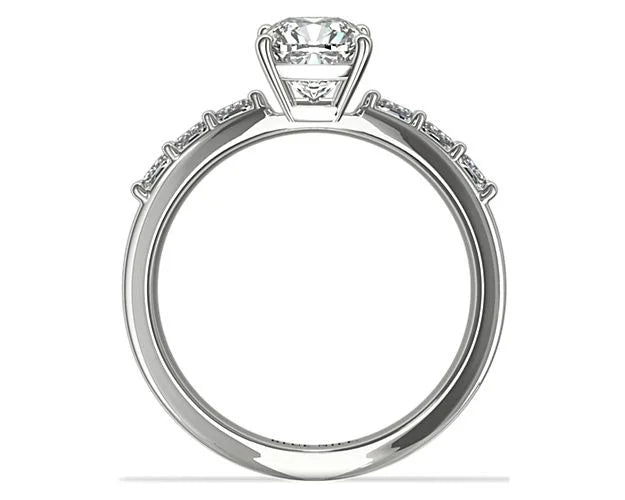 14K White Gold Solitaire Ring with Accents X50374