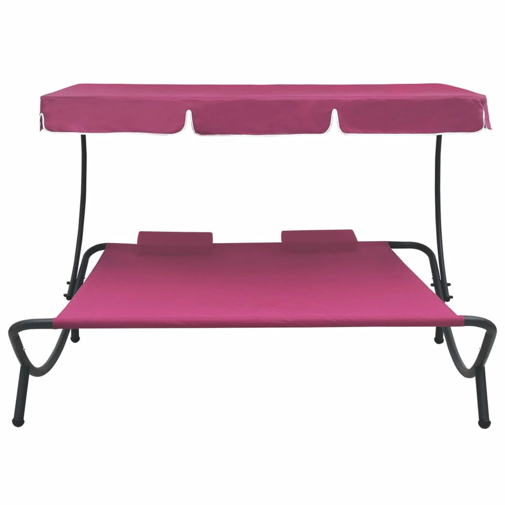 Pink Fabric Steel Outdoor Lounge Bed with Canopy and Pillows I630652
