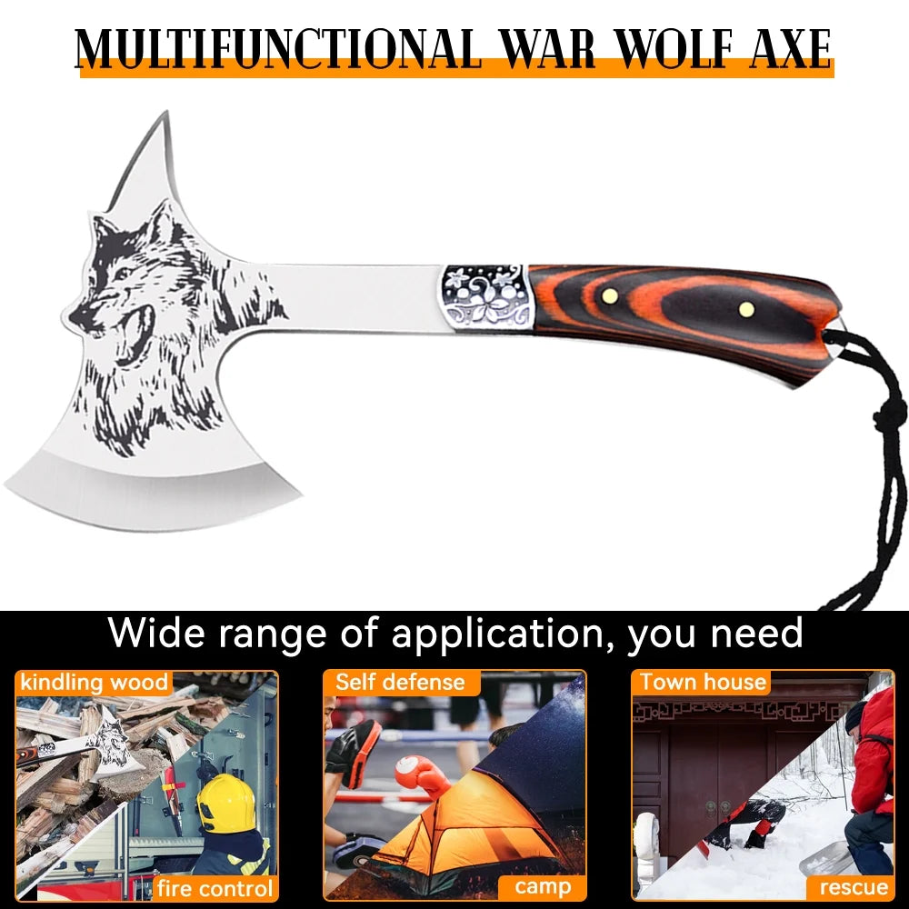 Camping Hatchet with Sheath Stainless Steel Wood Handle M9585
