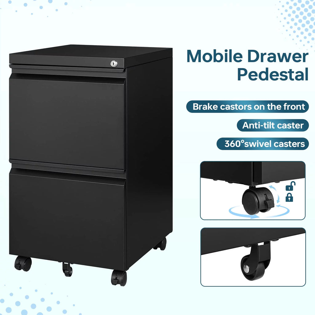 2 Drawer File Cabinet on Wheels with Lock L874