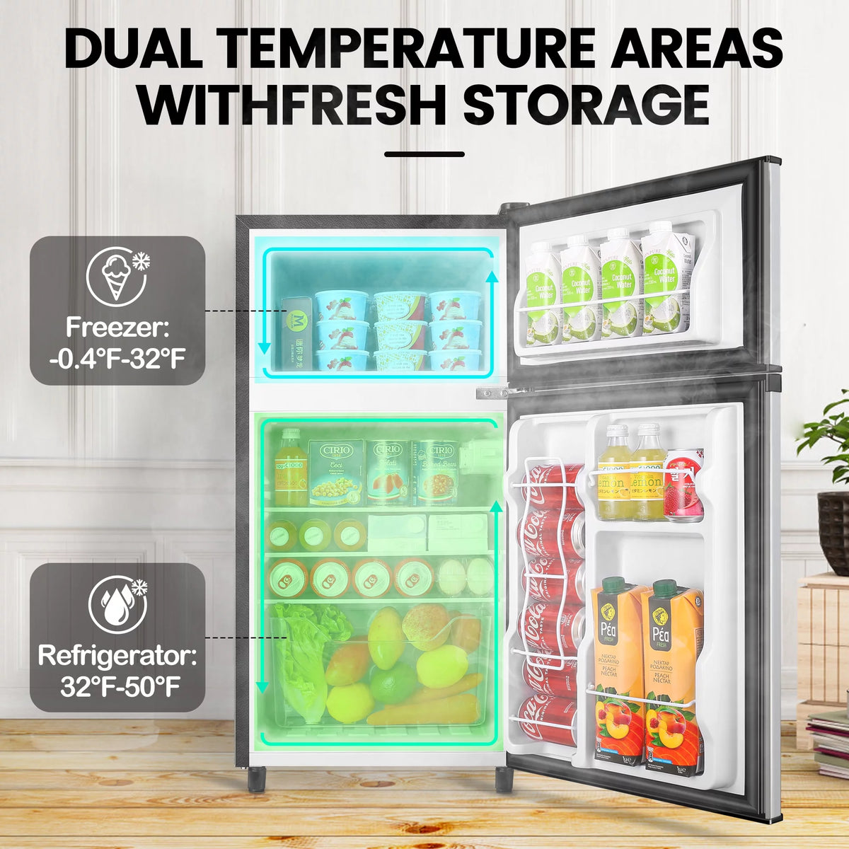 Two Door Mini Fridge with Freezer, 3.5 Cu ft G88503