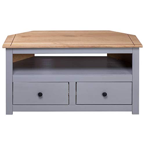 Gray Solid Pine Corner TV Stand with Drawers K428